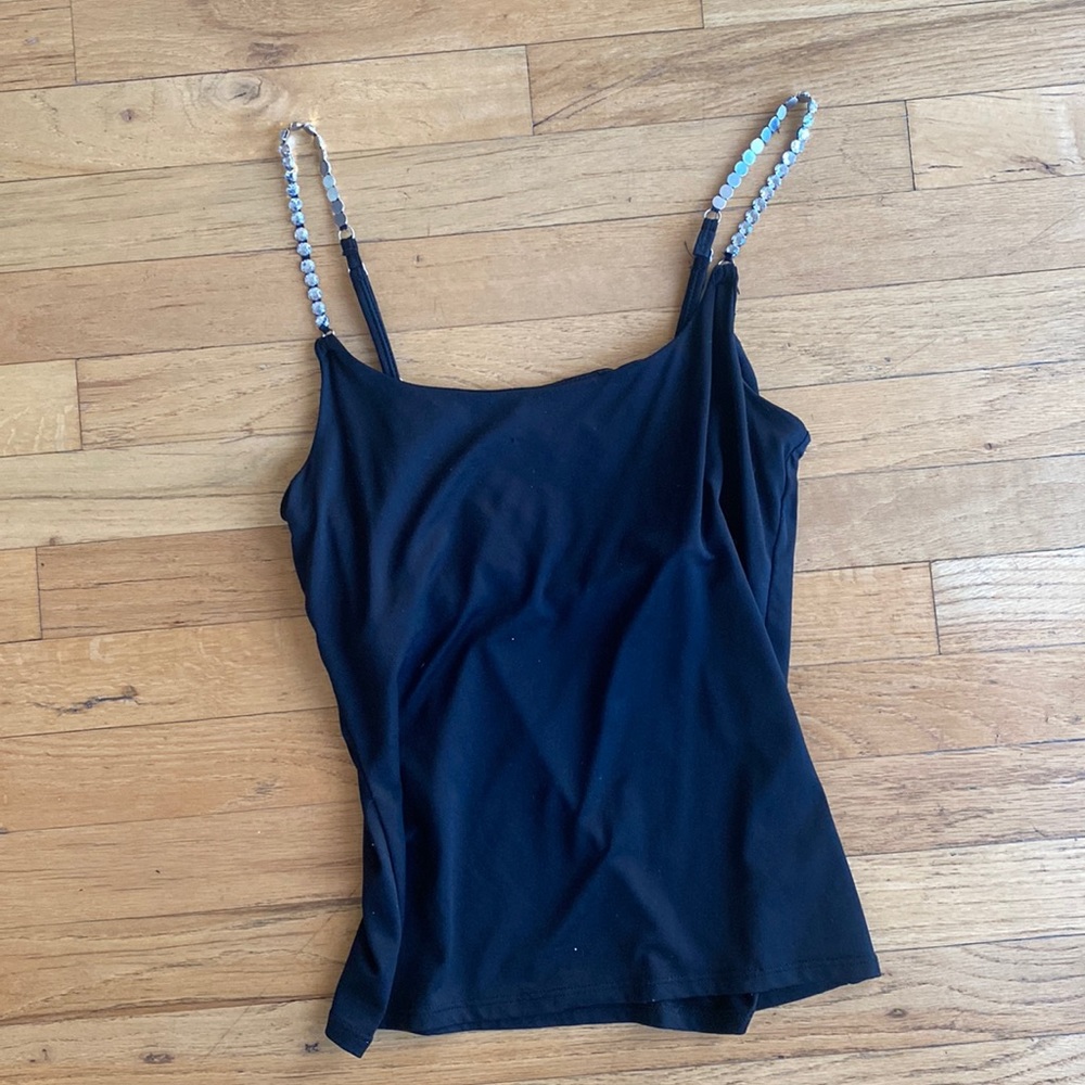 White House Black Market black rhinestone strap tank top